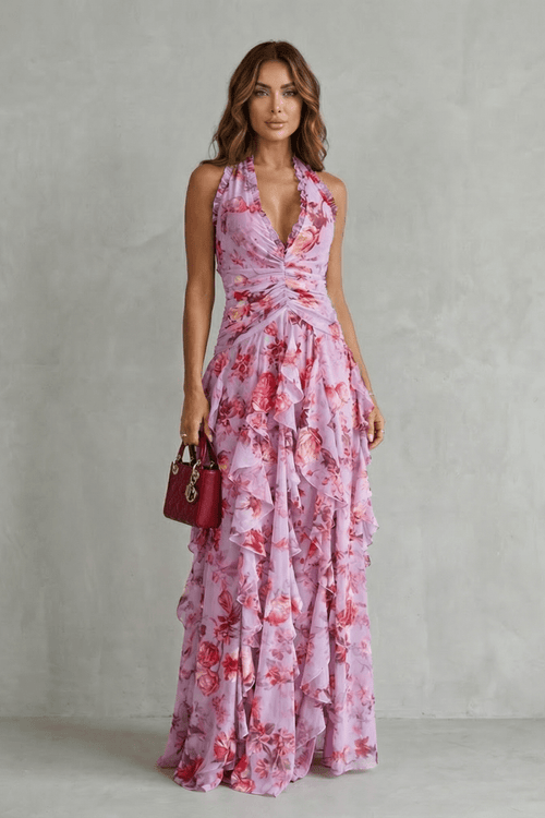 Bella | Vestido largo con cuello halter - LUVOR