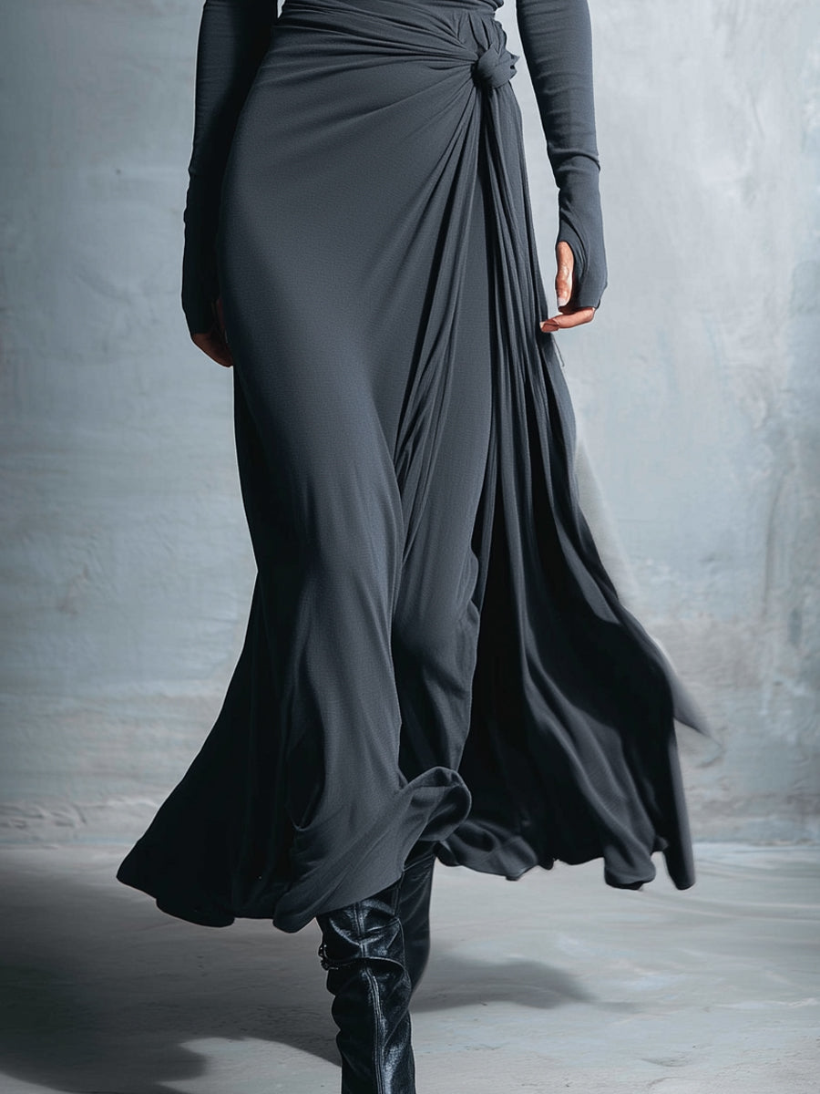 Abito lungo Victoria con elegante dettaglio a nodo laterale