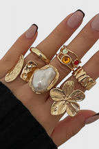 Anello Aperto a Forma di Fiore Liquido con Perla