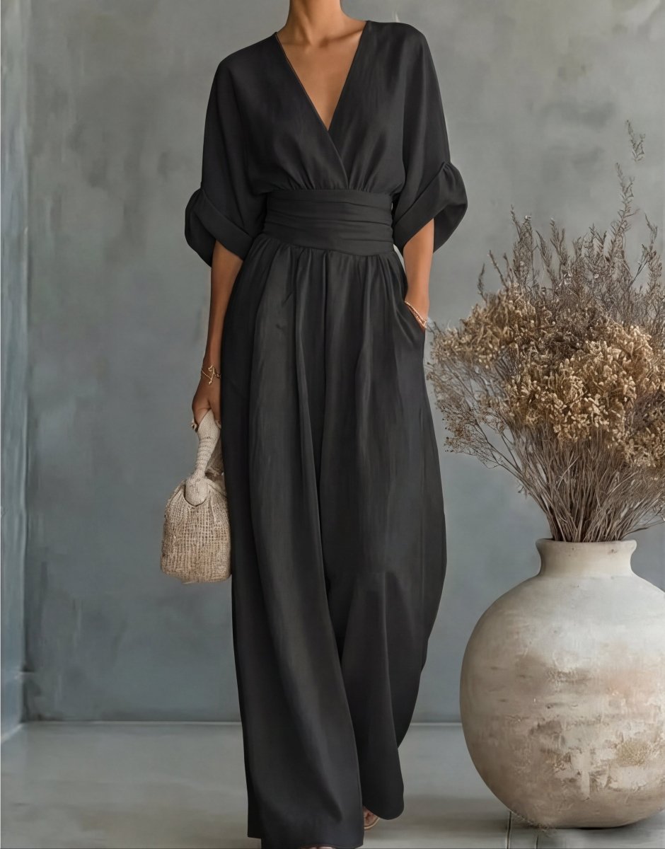 Daniela - Mono elegante de escote en V y pierna ancha - LUVOR