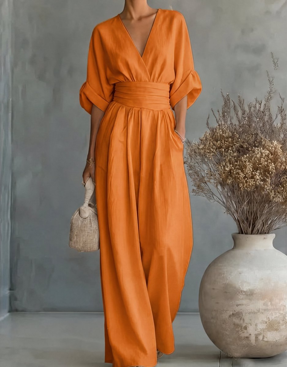 Daniela - Mono elegante de escote en V y pierna ancha - LUVOR