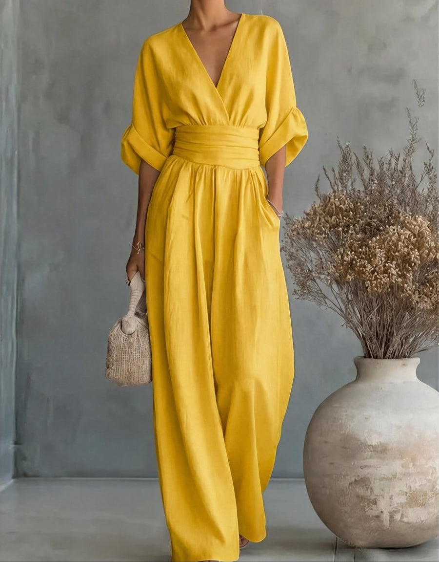 Daniela - Mono elegante de escote en V y pierna ancha - LUVOR