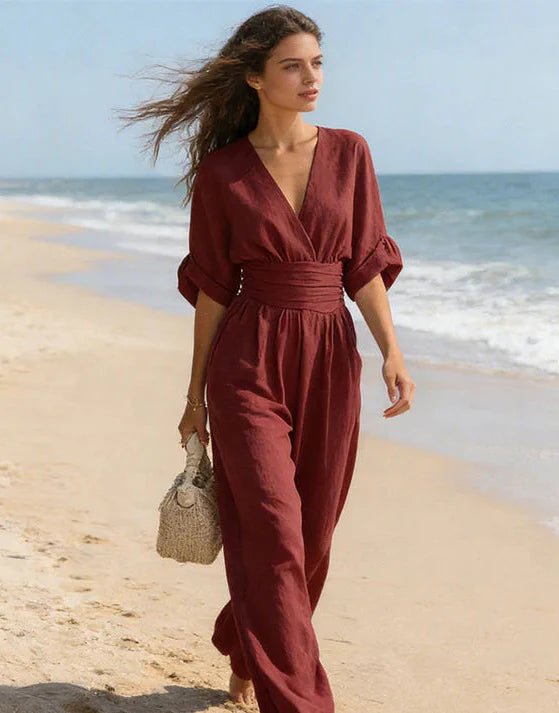 Daniela - Mono elegante de escote en V y pierna ancha - LUVOR