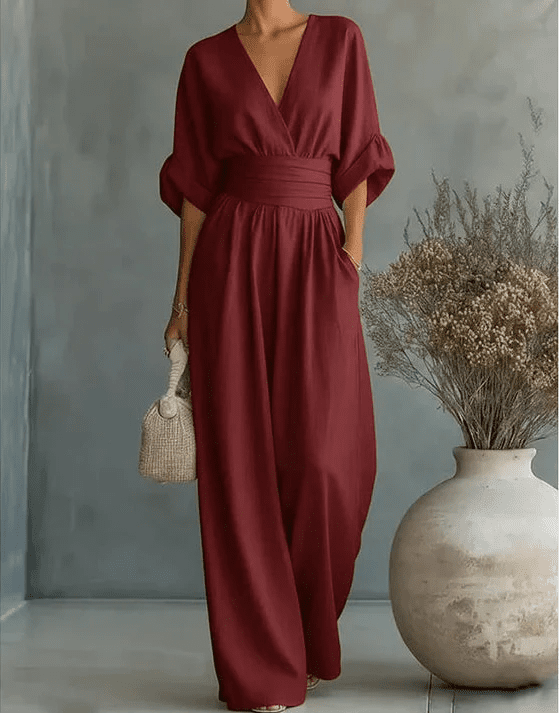 Daniela - Mono elegante de escote en V y pierna ancha - LUVOR