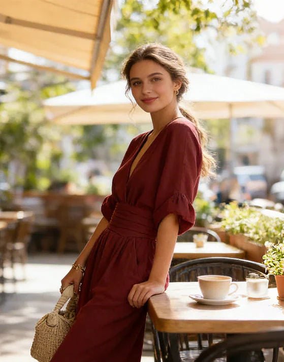 Daniela - Mono elegante de escote en V y pierna ancha - LUVOR