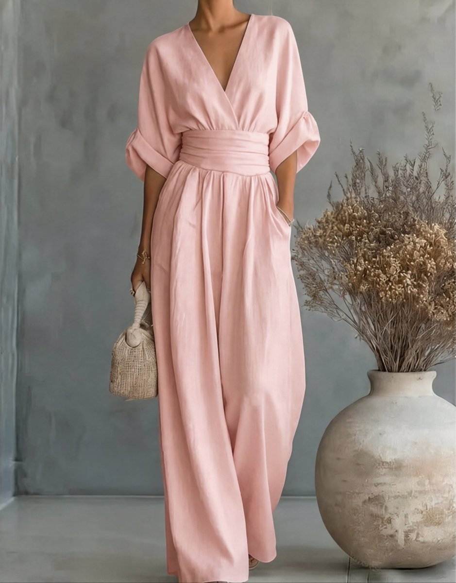 Daniela - Mono elegante de escote en V y pierna ancha - LUVOR