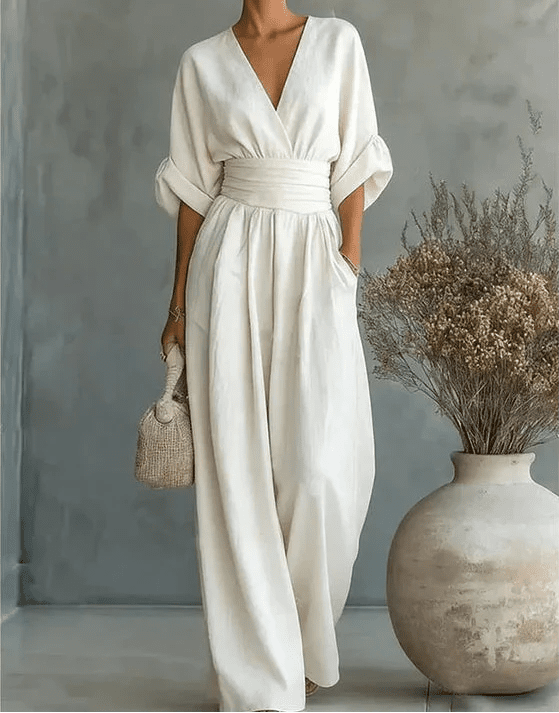 Daniela - Mono elegante de escote en V y pierna ancha - LUVOR