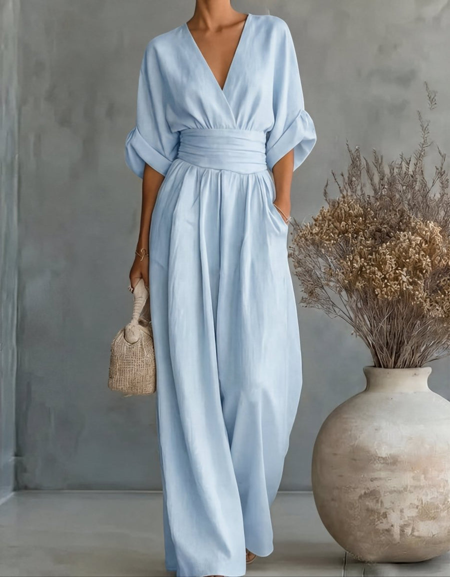 Daniela - Mono elegante de escote en V y pierna ancha - LUVOR
