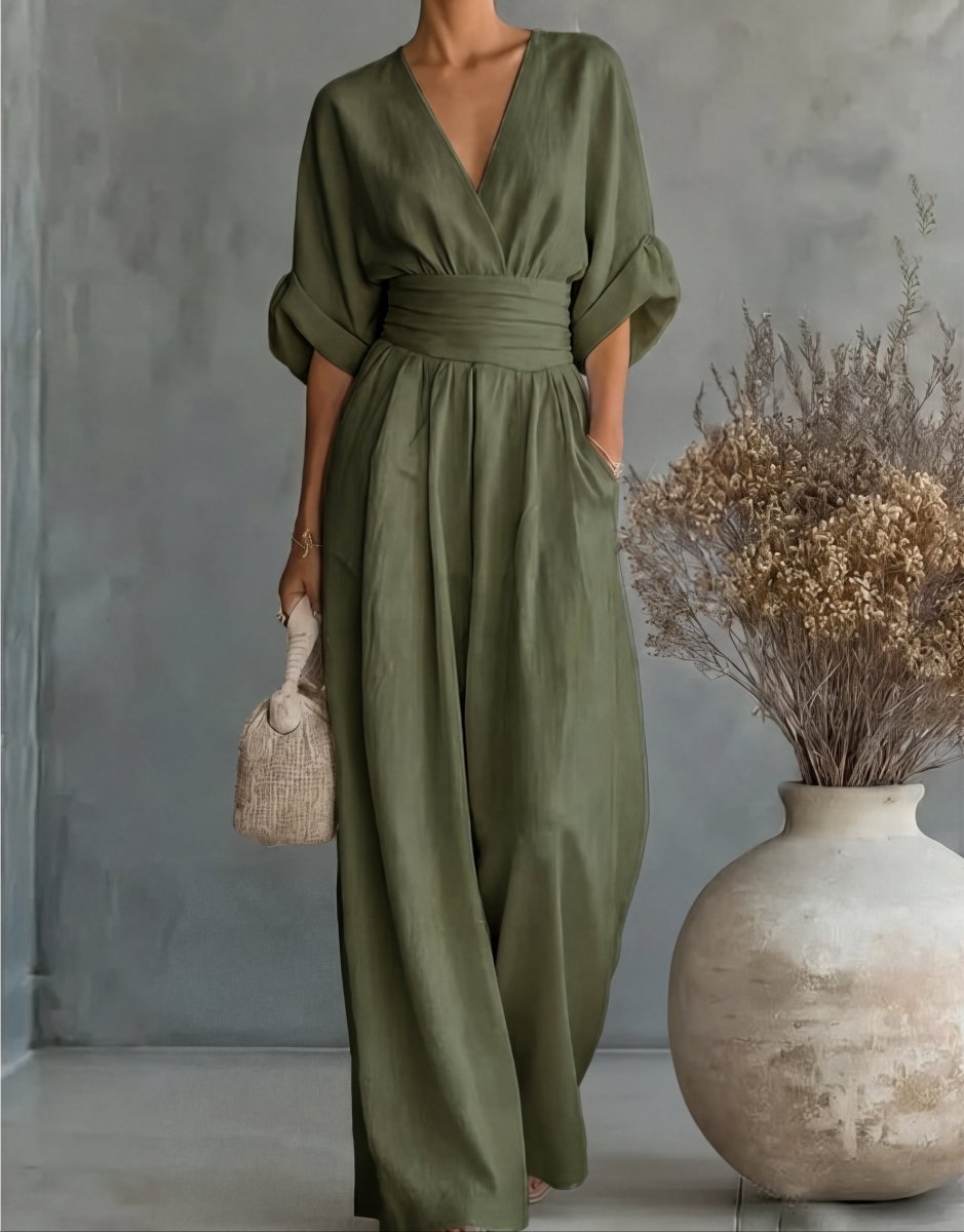 Daniela - Mono elegante de escote en V y pierna ancha - LUVOR