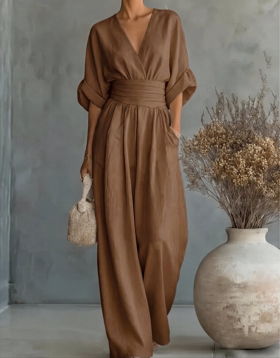 Daniela - Mono elegante de escote en V y pierna ancha - LUVOR