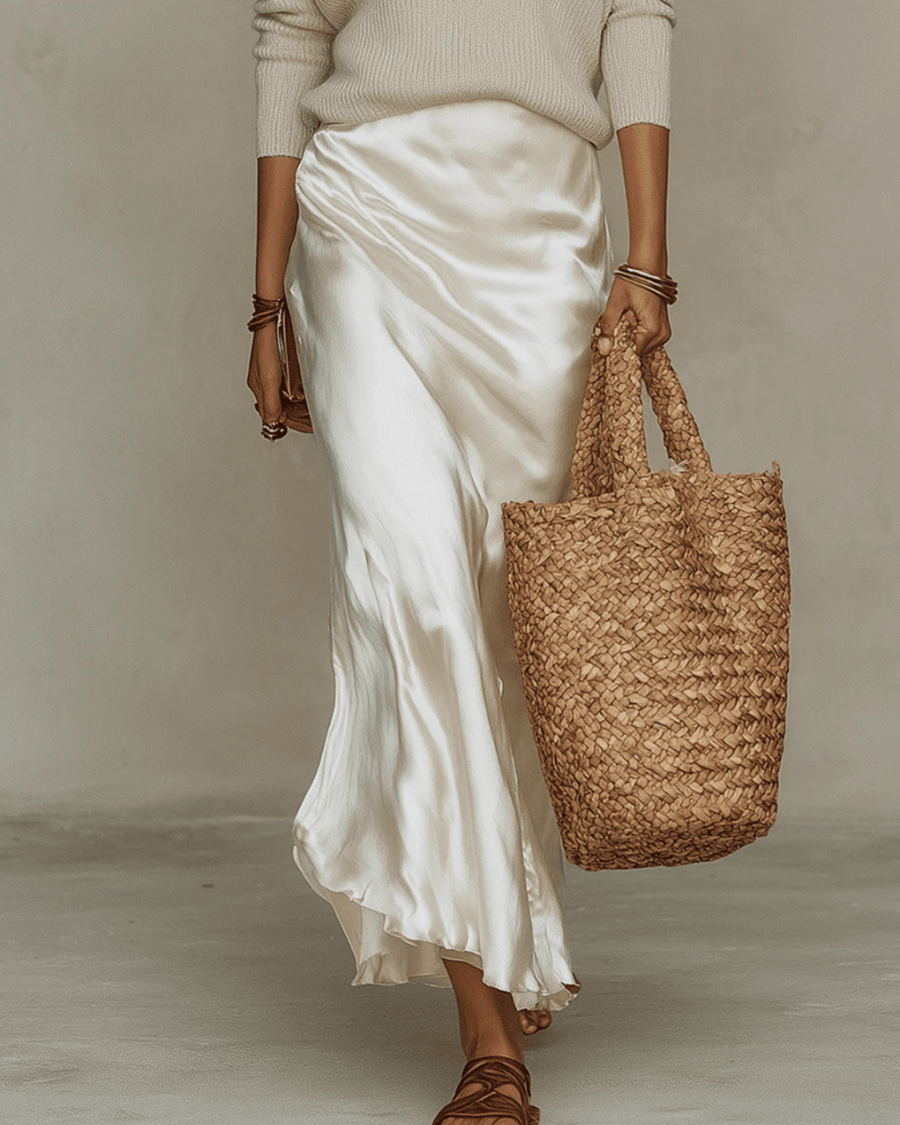 Elena | Vestido midi satinado con jersey incluido - LUVOR
