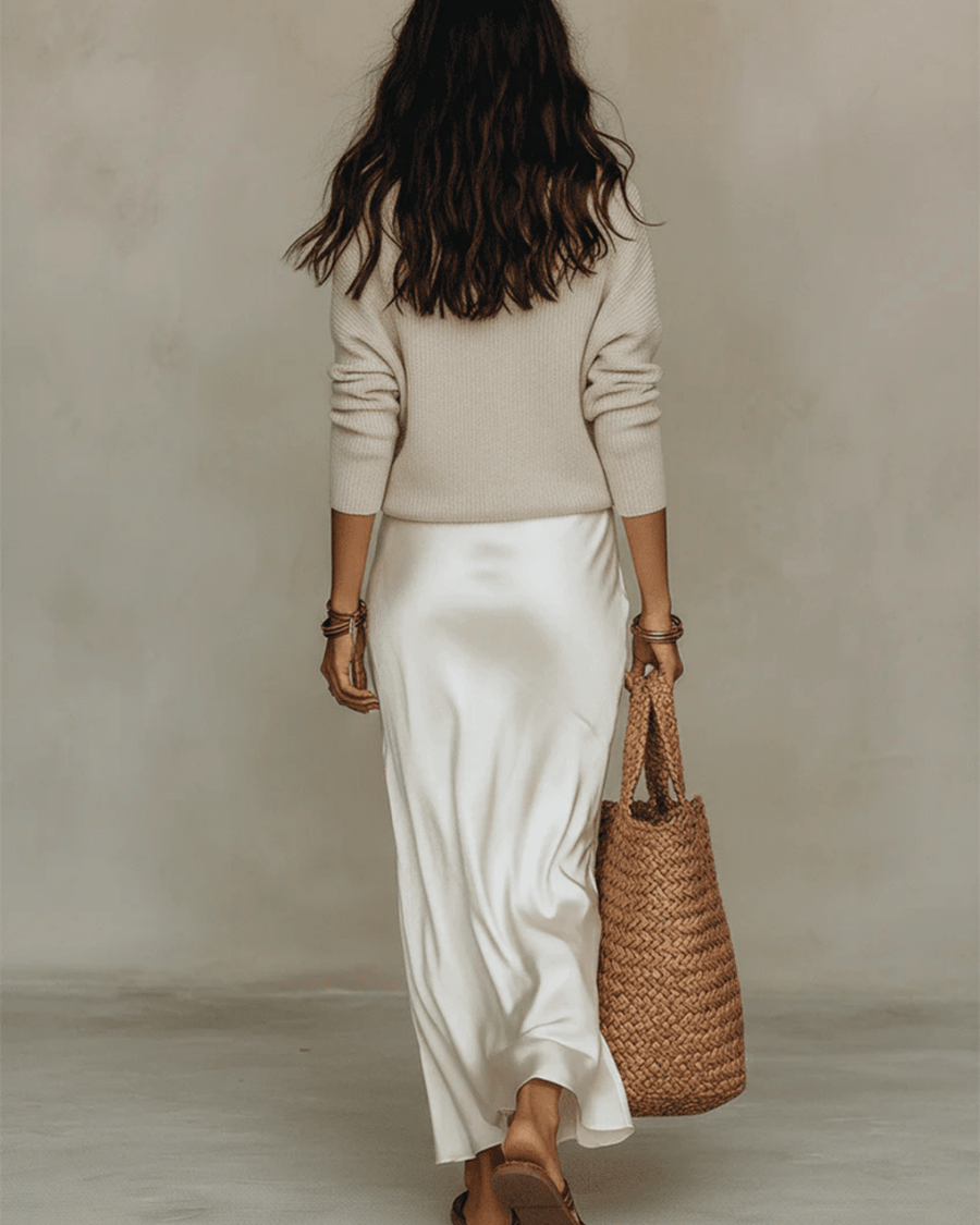 Elena | Vestido midi satinado con jersey incluido - LUVOR