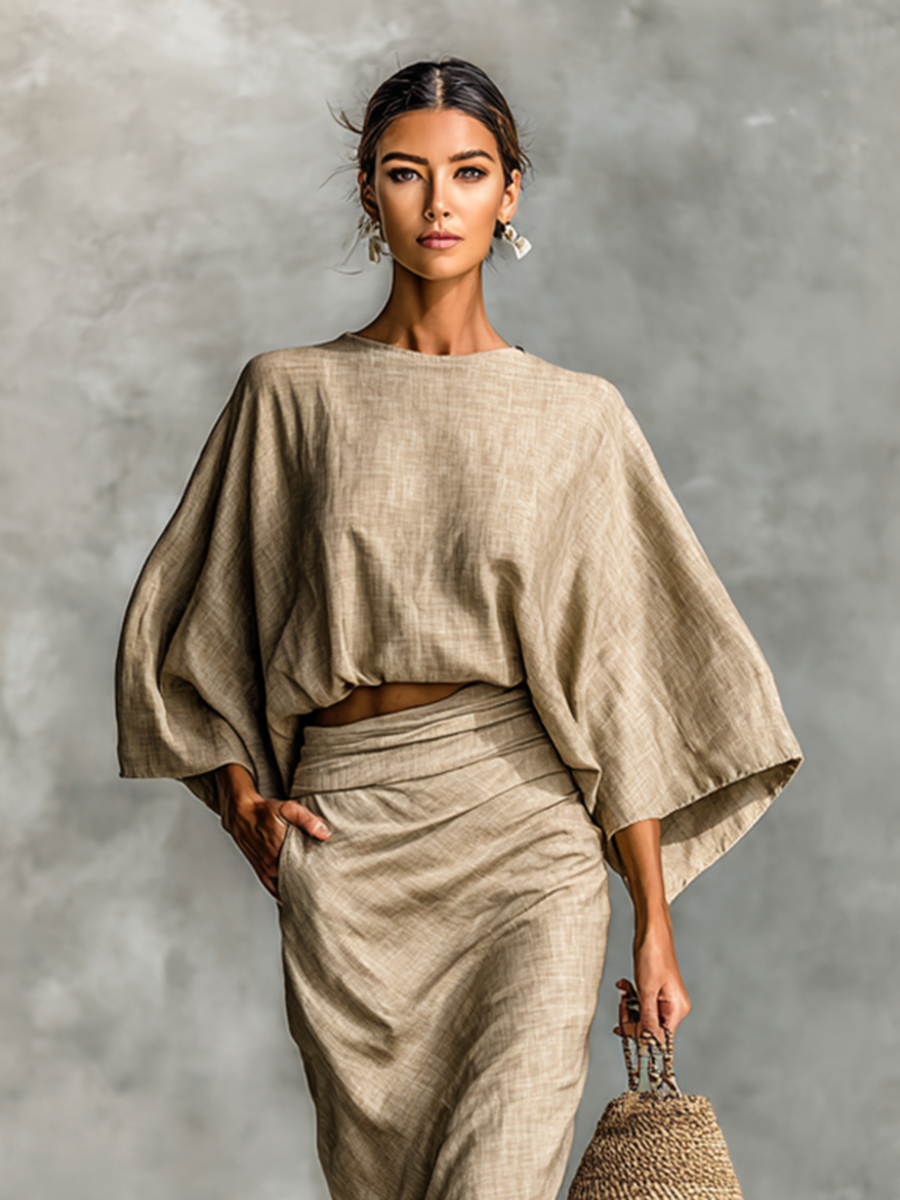 Completo in lino elegante con gonna lunga