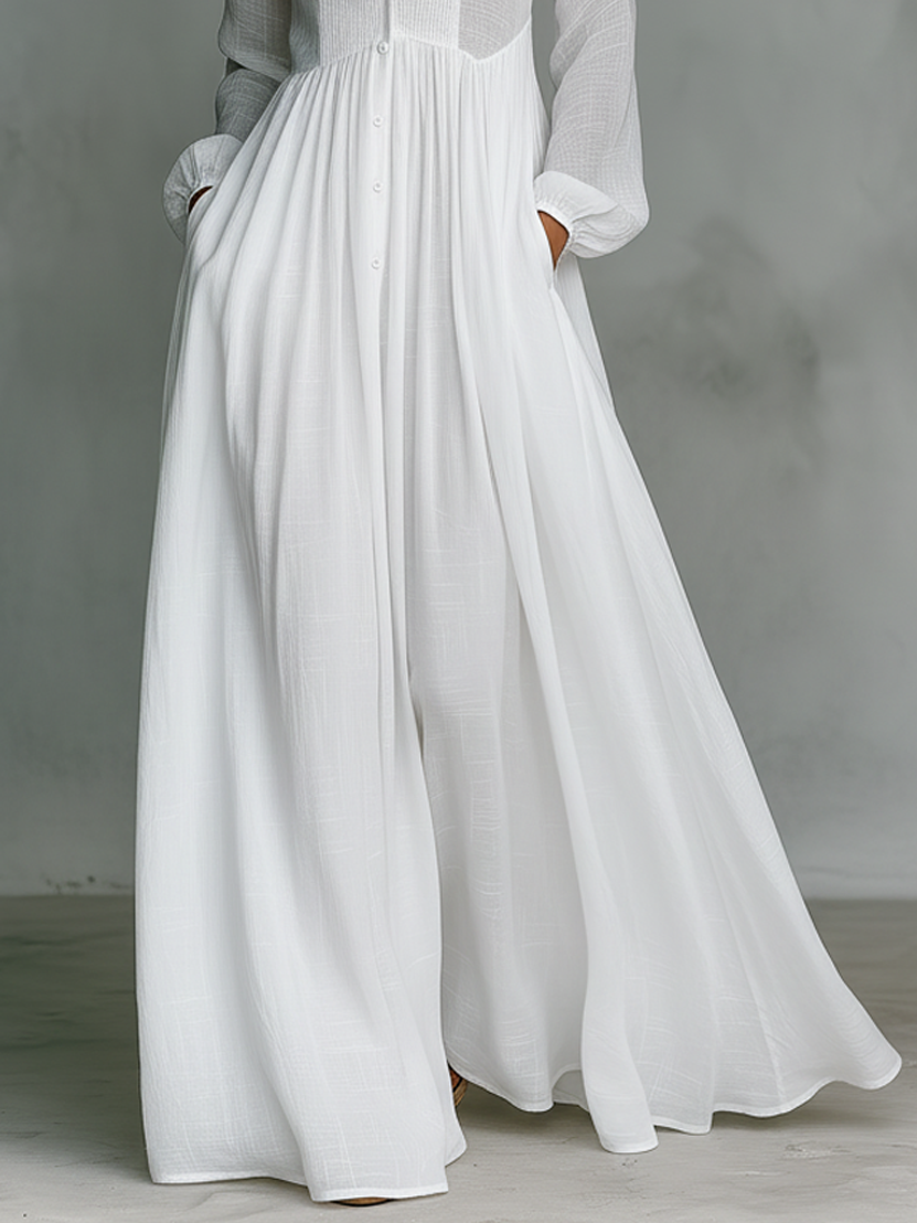Abito lungo Alessia in cotone e lino con elegante patchwork