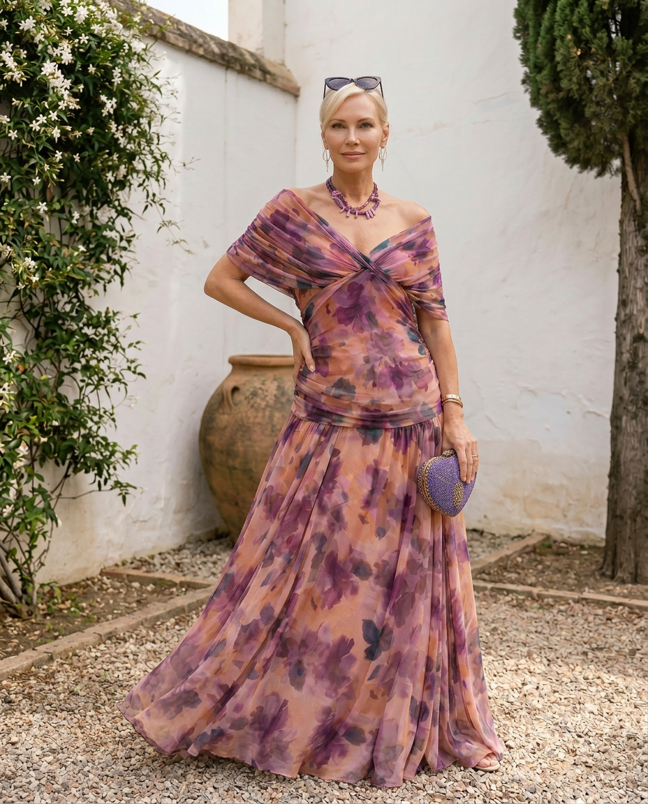Maxi abito elegante da festa con scollo a cuore