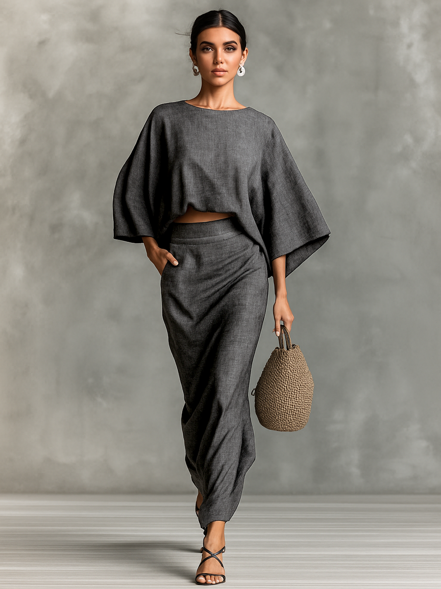 Completo in lino elegante con gonna lunga