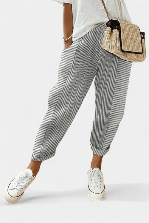 Pantaloni Alba a Righe in Misto Lino