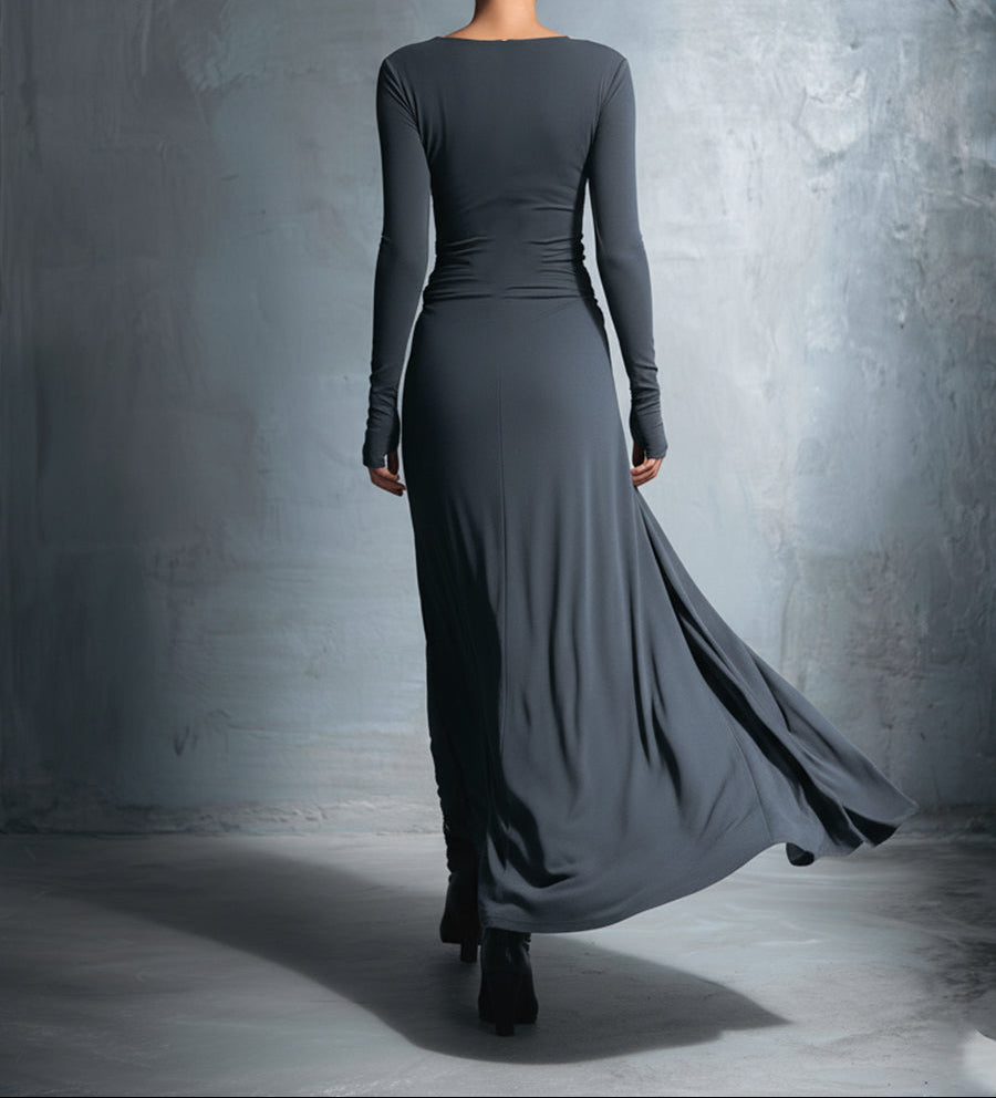 Abito lungo Victoria con elegante dettaglio a nodo laterale