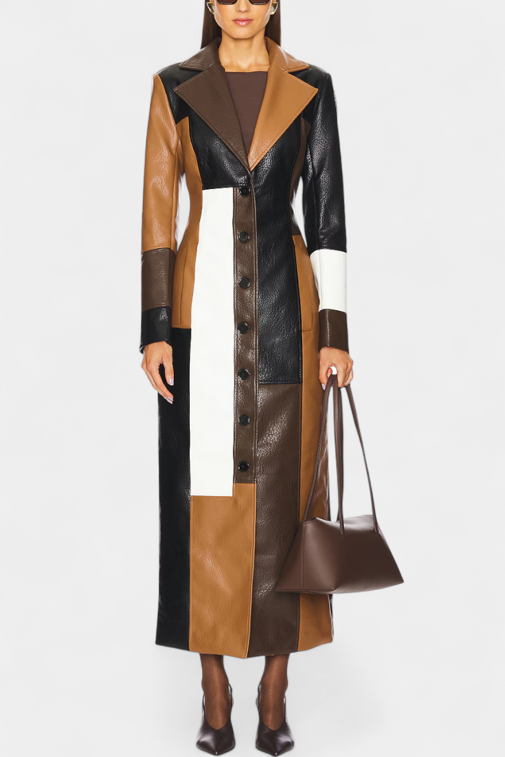 Norelle Cappotto Trench in Pelle Patchwork