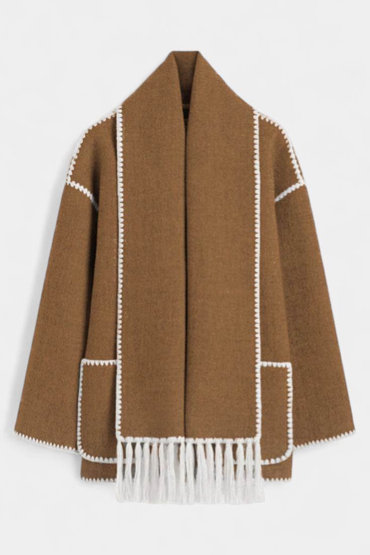 Pauline | Cappotto dal taglio morbido con sciarpa a frange incorporata