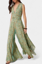 Leandra Mono Fluido Incrociato con Stampa Floreale Verde