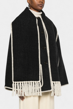 Pauline | Cappotto dal taglio morbido con sciarpa a frange incorporata