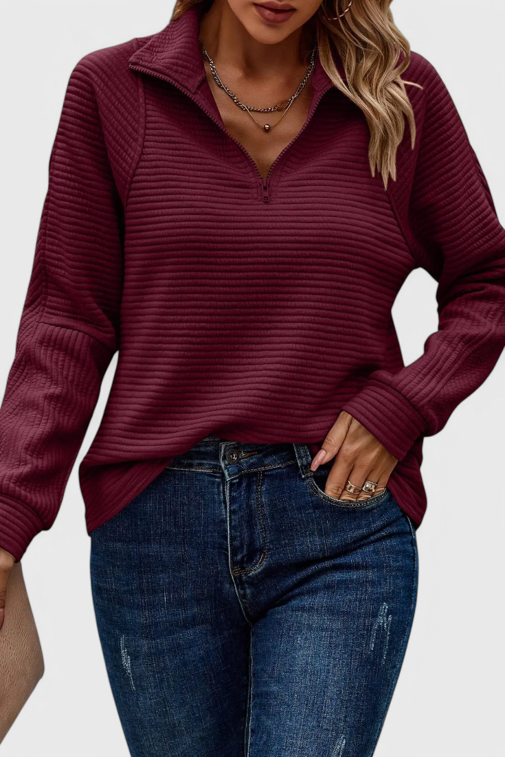 Helene | Maglione con Scollo a V, Zip e Maniche Lunghe
