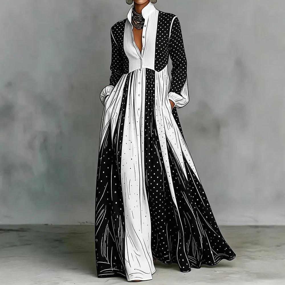 Serafina Vestito Lungo Bicolore a Pois