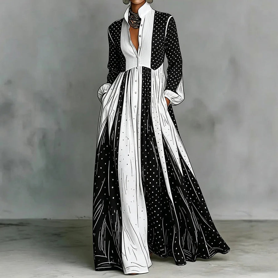 Serafina Vestito Lungo Bicolore a Pois
