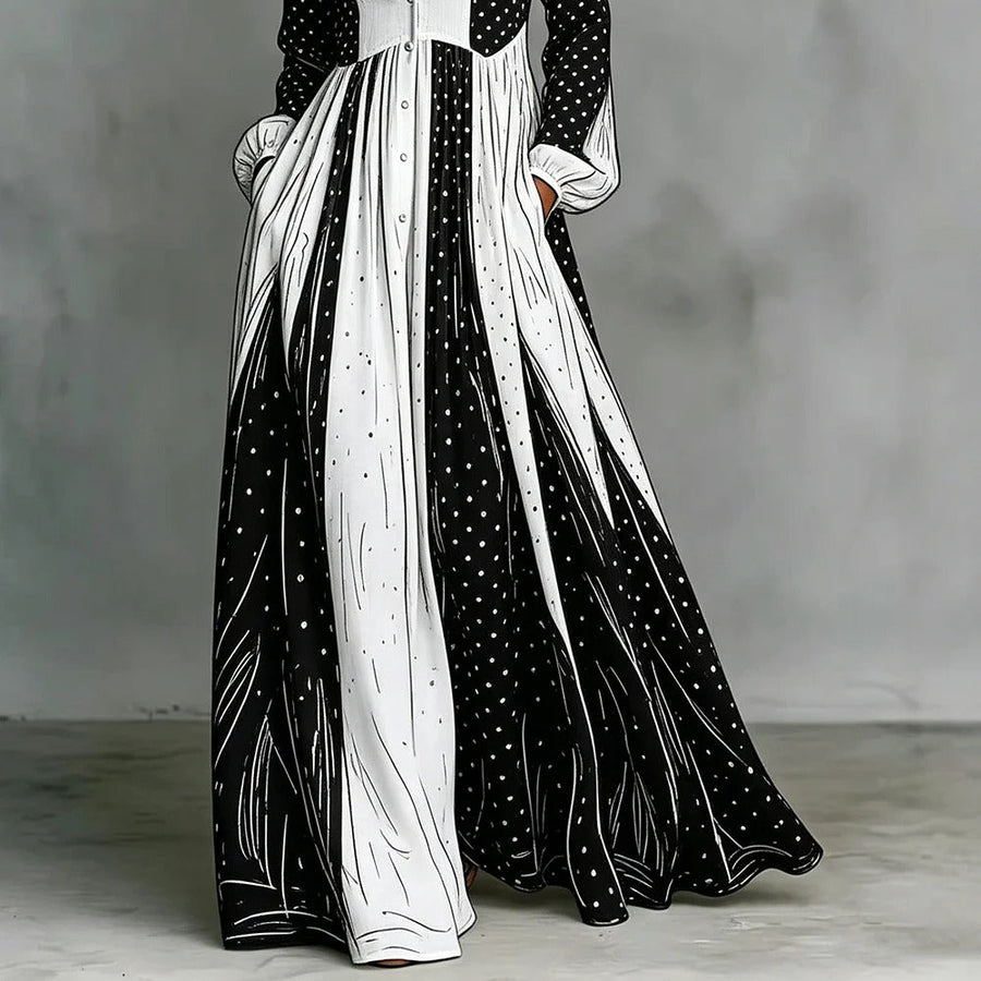 Serafina Vestito Lungo Bicolore a Pois