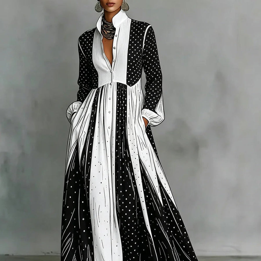 Serafina Vestito Lungo Bicolore a Pois