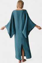 Kamilia Vestito Kimono in Lino e Cotone con Cintura