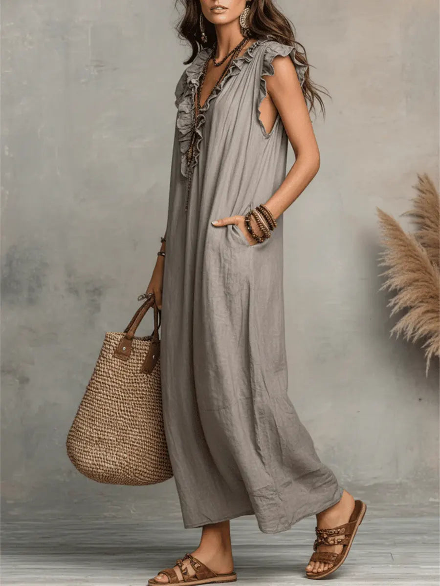 Camelia Abito Lungo Bohemien con Scollo a V