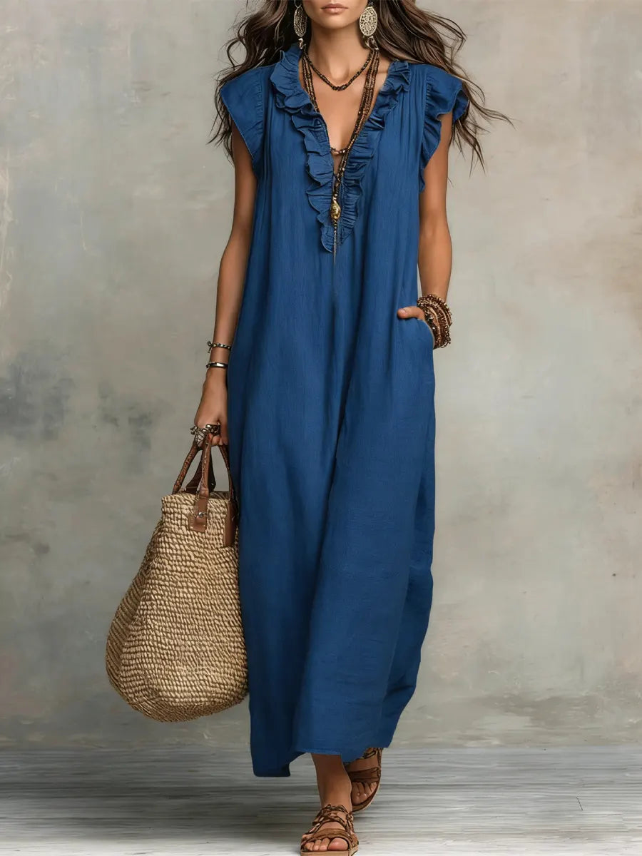 Camelia Abito Lungo Bohemien con Scollo a V