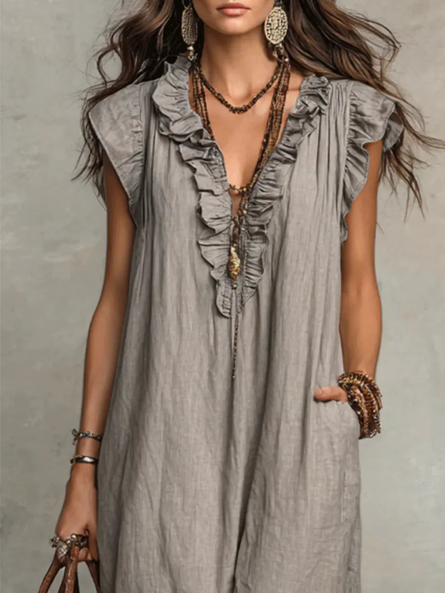 Camelia Abito Lungo Bohemien con Scollo a V