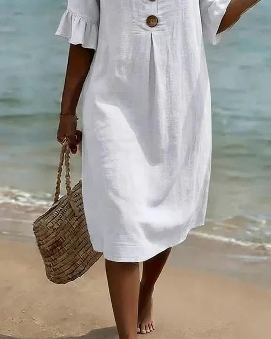 Vanesa™ | Vestido con textura de lino con manga abullonada y botones - LUVOR